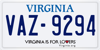 VA license plate VAZ9294