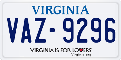 VA license plate VAZ9296