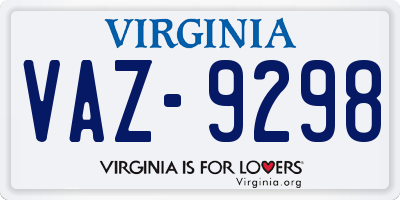 VA license plate VAZ9298