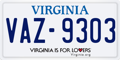 VA license plate VAZ9303