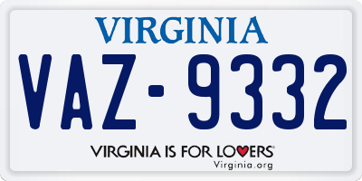 VA license plate VAZ9332
