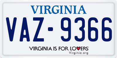 VA license plate VAZ9366