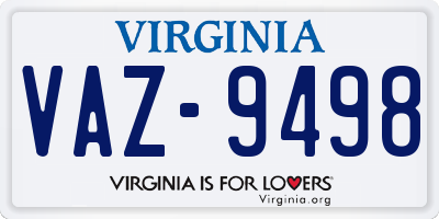 VA license plate VAZ9498