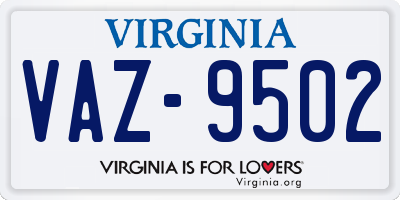 VA license plate VAZ9502