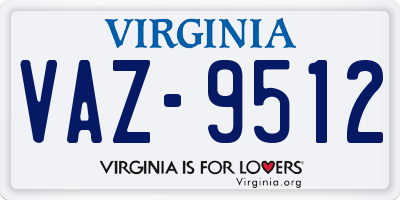 VA license plate VAZ9512
