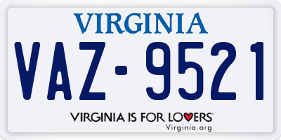 VA license plate VAZ9521