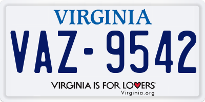 VA license plate VAZ9542