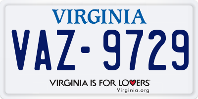 VA license plate VAZ9729