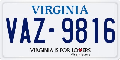VA license plate VAZ9816
