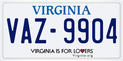 VA license plate VAZ9904