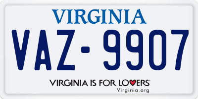 VA license plate VAZ9907
