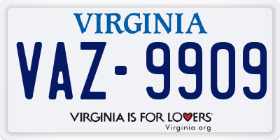 VA license plate VAZ9909