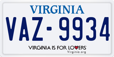 VA license plate VAZ9934