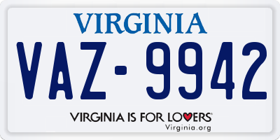 VA license plate VAZ9942