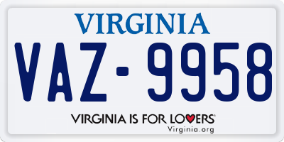 VA license plate VAZ9958