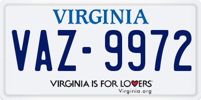 VA license plate VAZ9972