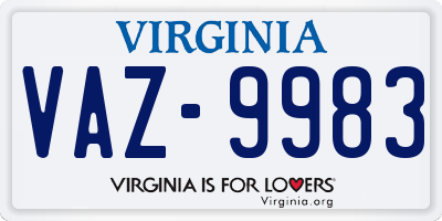 VA license plate VAZ9983