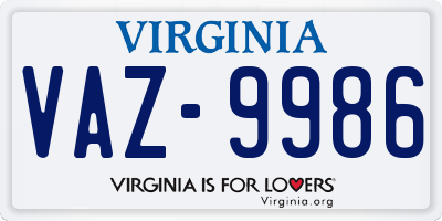 VA license plate VAZ9986