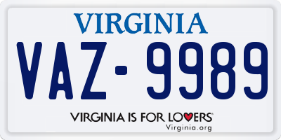 VA license plate VAZ9989