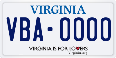 VA license plate VBA0000
