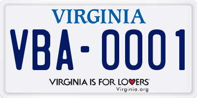 VA license plate VBA0001