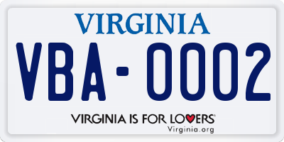 VA license plate VBA0002