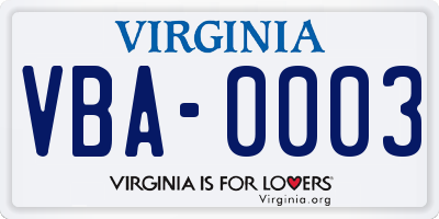 VA license plate VBA0003