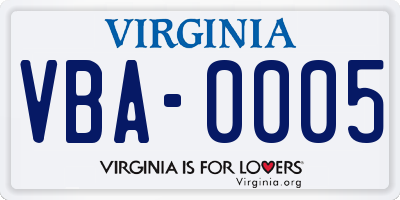 VA license plate VBA0005