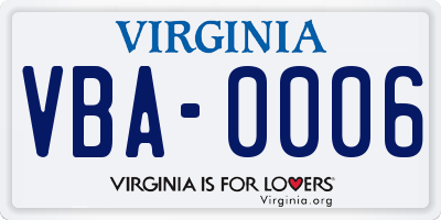 VA license plate VBA0006