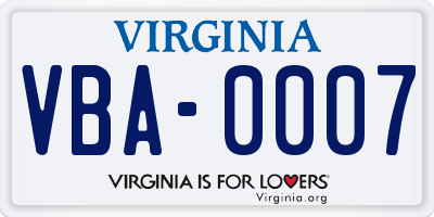 VA license plate VBA0007