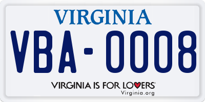 VA license plate VBA0008