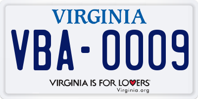 VA license plate VBA0009