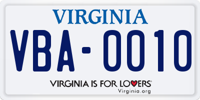 VA license plate VBA0010