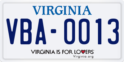 VA license plate VBA0013