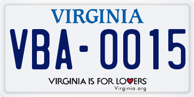 VA license plate VBA0015