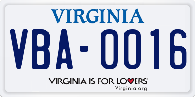 VA license plate VBA0016