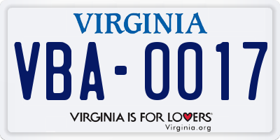 VA license plate VBA0017