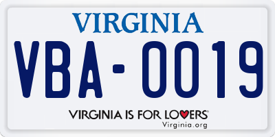 VA license plate VBA0019