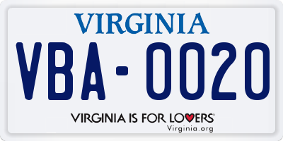 VA license plate VBA0020
