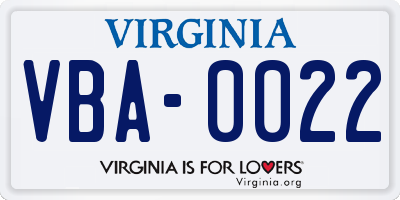 VA license plate VBA0022
