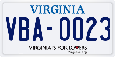 VA license plate VBA0023