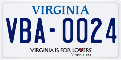 VA license plate VBA0024