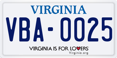 VA license plate VBA0025