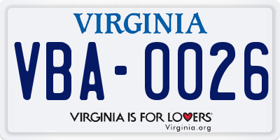 VA license plate VBA0026