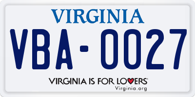 VA license plate VBA0027