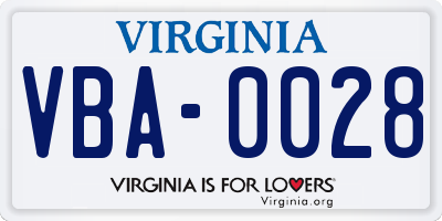 VA license plate VBA0028