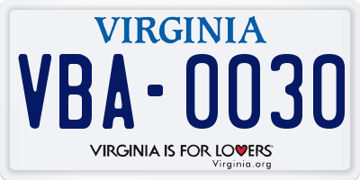 VA license plate VBA0030