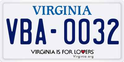 VA license plate VBA0032