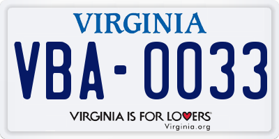 VA license plate VBA0033