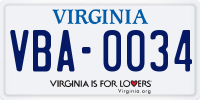 VA license plate VBA0034